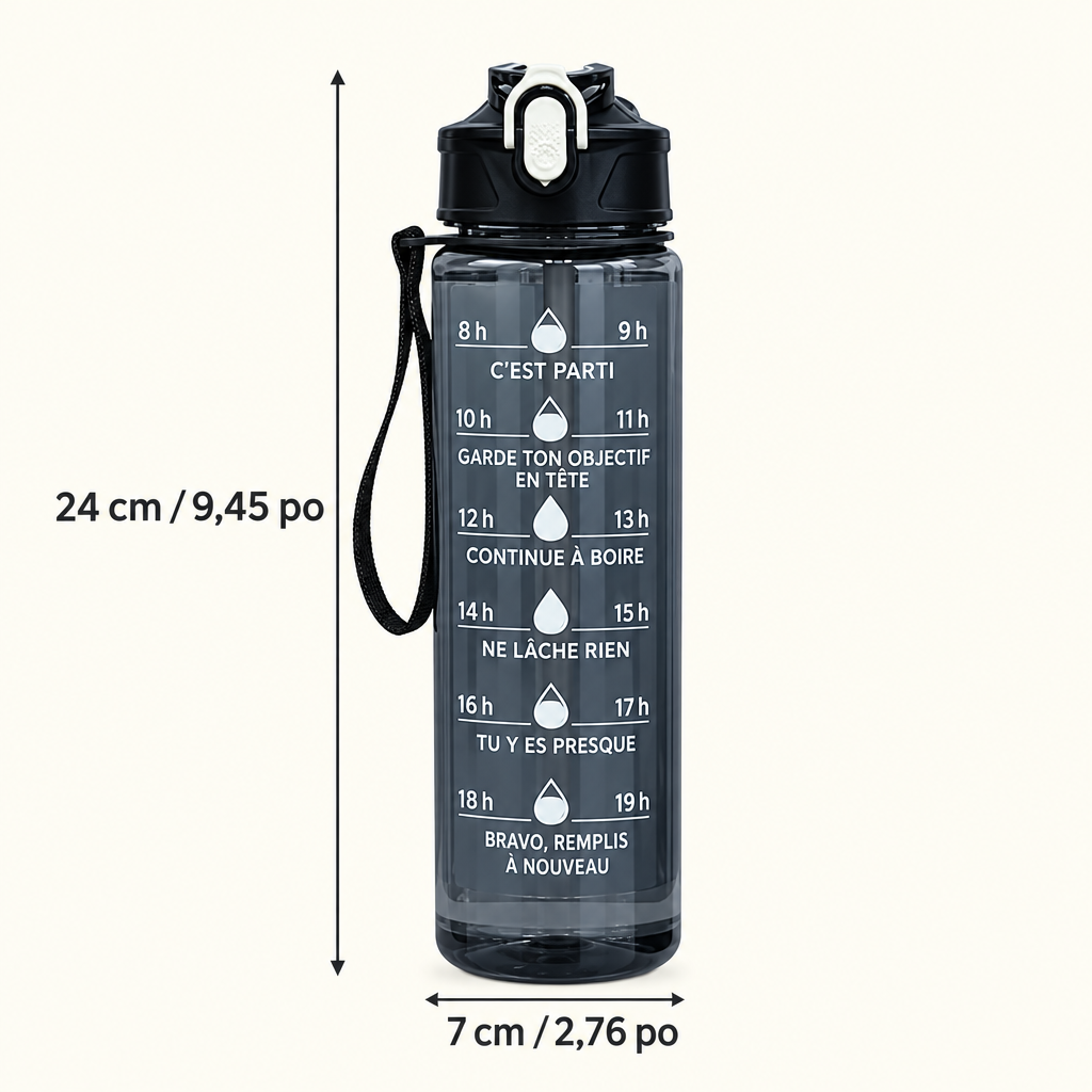 Gourde sport 800 ml – dimensions et repères d’hydratation