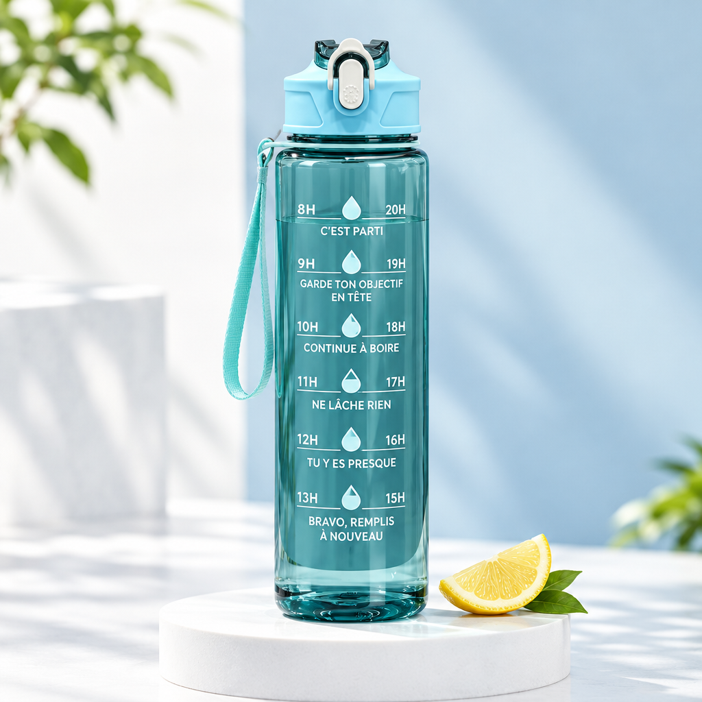 Gourde sport 800 ml vert canard avec repères horaires