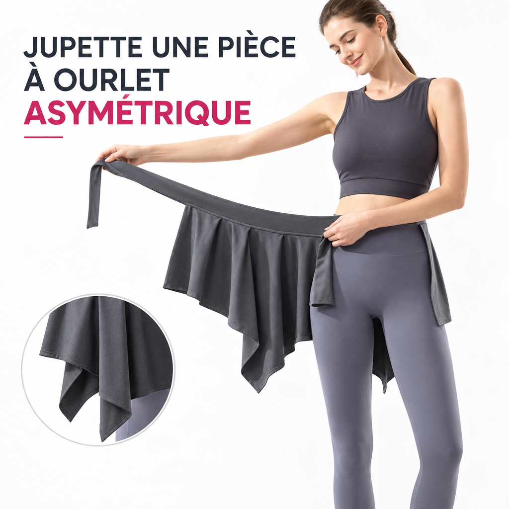Jupe-short Pilates femme – vue de la coupe asymétrique
