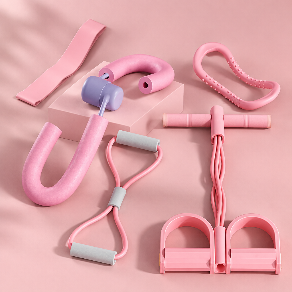 Kit fitness maison – accessoires roses sans logo