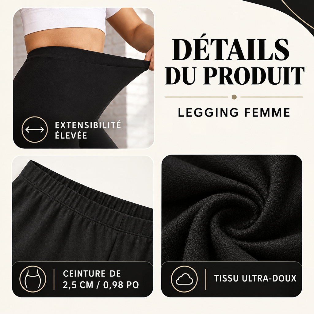 Legging Pilates femme – détails ceinture extensible et tissu ultra-doux