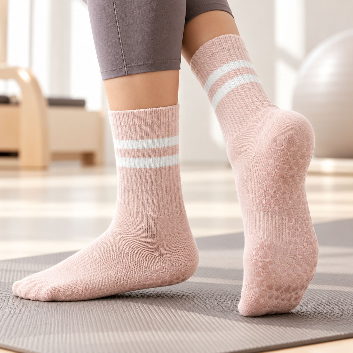 Chaussettes Pilates antidérapantes Linéa Studio en situation