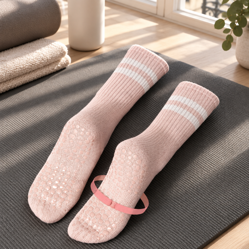 Paire de chaussettes Pilates antidérapantes rose poudré