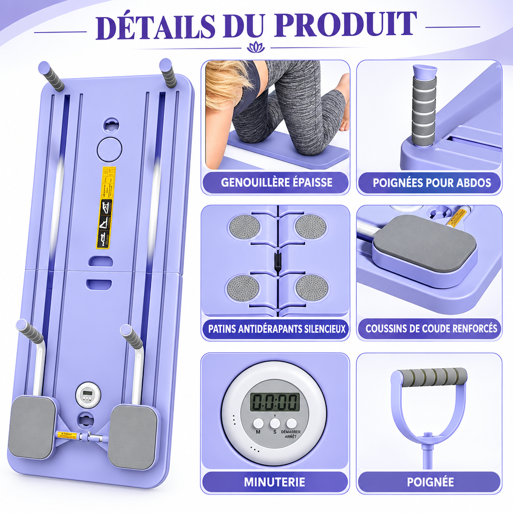 Planche Pilates pliable – détails du produit et accessoires