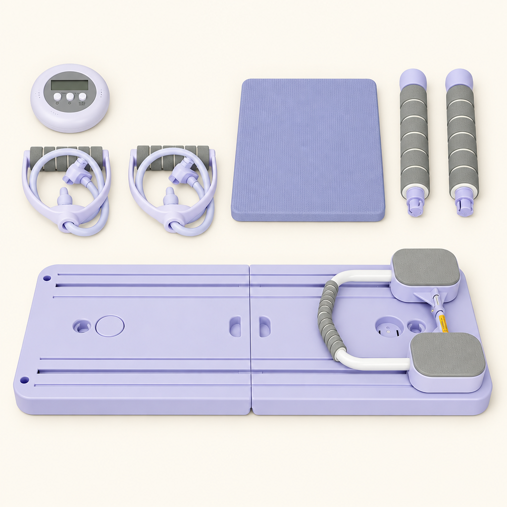 Planche Pilates pliable – ensemble des pièces et accessoires
