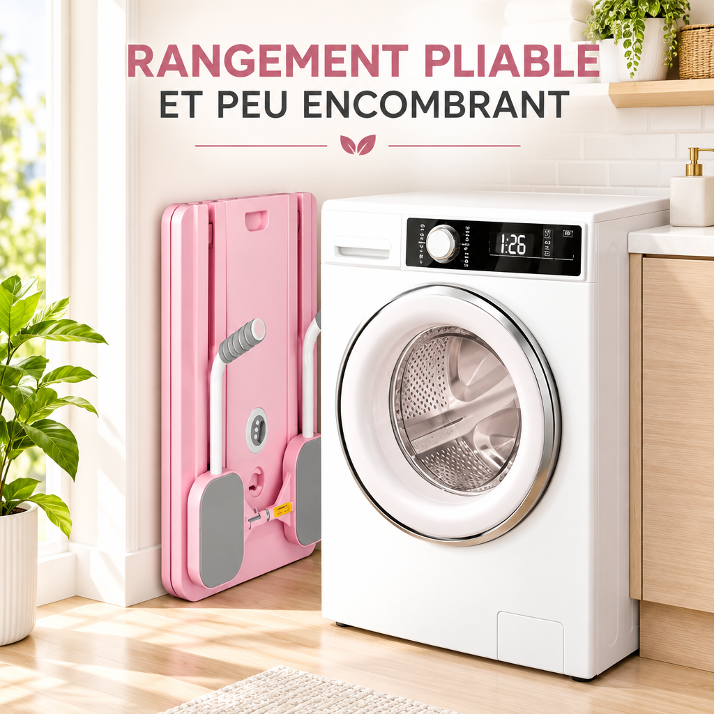 Planche Pilates rose pliable – rangement compact et peu encombrant