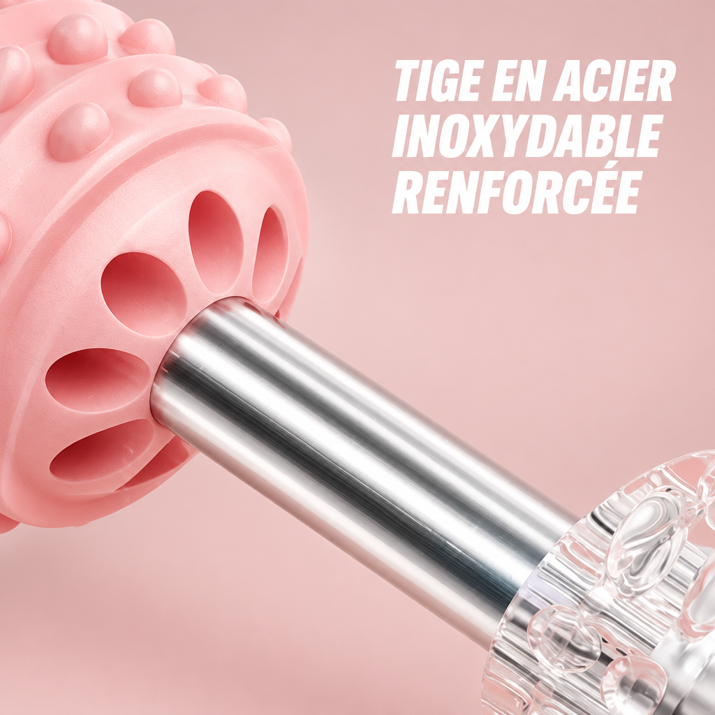 Rouleau de massage manuel – détail de la tige en acier inoxydable