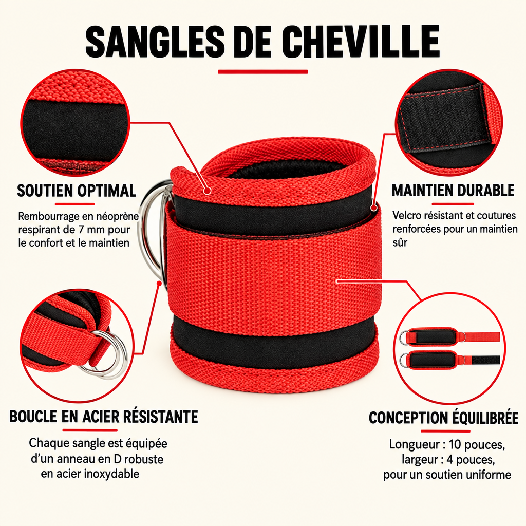 Sangle de cheville fitness – soutien, velcro renforcé et anneau en D