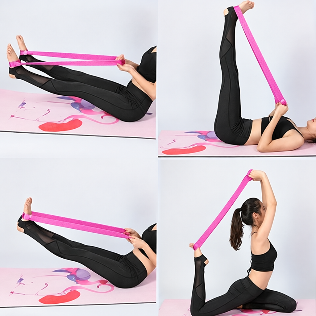 Sangle Pilates utilisée pour plusieurs exercices d’étirement